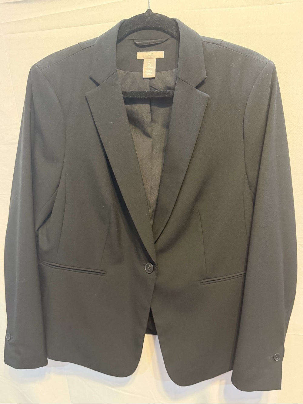 H&M Women's Preppy Basic Capsule Black Lined One-Button Blazer Collared Size L